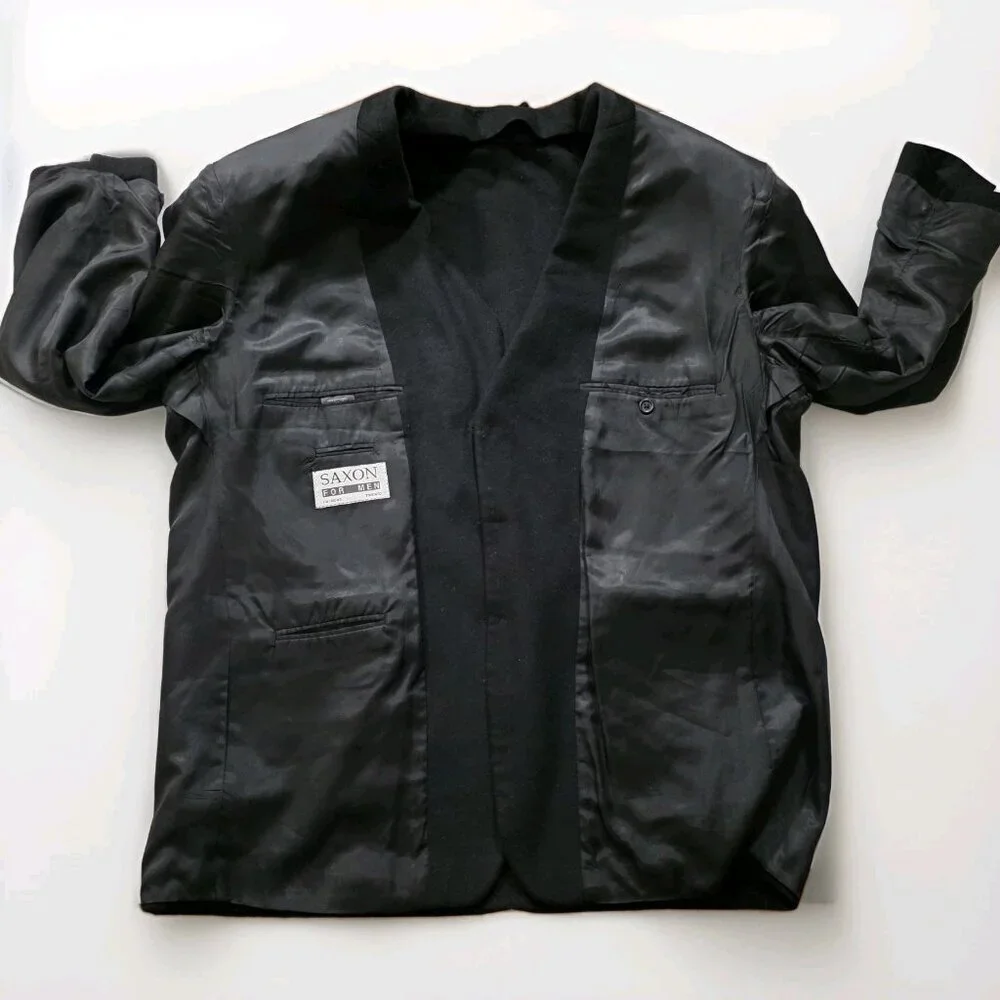 Saxon Cashmere Blazer Men US 50 Sport Coat Blck Lined Union Made 3B Ventless VTG